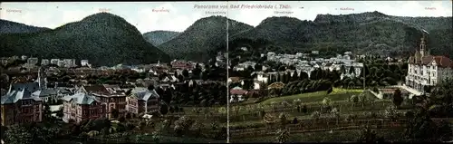 Klapp Ak Friedrichroda im Thüringer Wald, Panorama der Ortschaft mit Blick zu den Bergen 