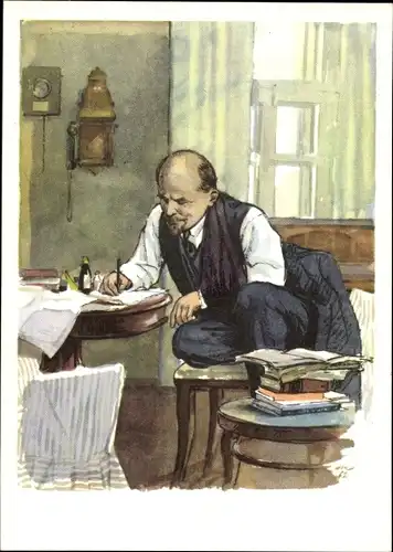Künstler Ak Zhukov, Wladimir Iljitsch Lenin, Russischer Revolutionär, Portrait am Schreibtisch