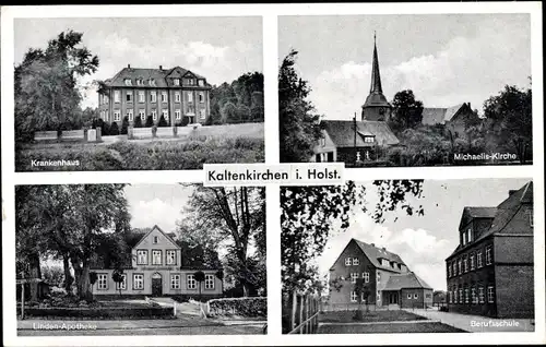 Ak Kaltenkirchen in Holstein, Michaelis Kirche, Krankenhaus, Linden Apotheke, Berufsschule