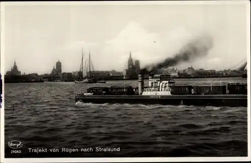 Ak Stralsund in Mecklenburg Vorpommern, Blick auf Trajekt von Rügen zur Stadt