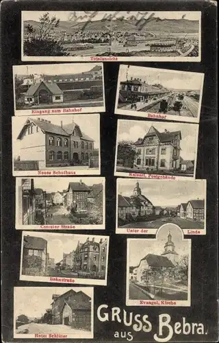 Ak Bebra an der Fulda in Hessen, Bahnhof, Schulhaus, Postgebäude, Unter der Linde