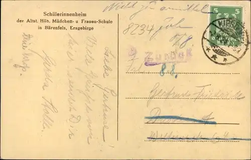 Ak Bärenfels Altenberg im Erzgebirge, Schülerinnenheim