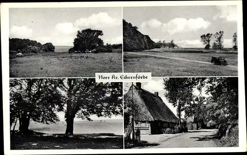 Ak Noer an der Ostsee, Dorfpartie, Reetdachhaus, Landschaft