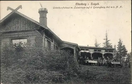 Ak Altenberg im Osterzgebirge, Unterkunftshaus mit Luisenturm auf Geisingberg