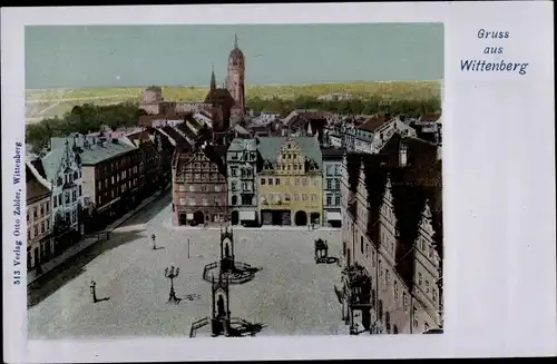 Ak Lutherstadt Wittenberg, Vogelschau, Marktplatz