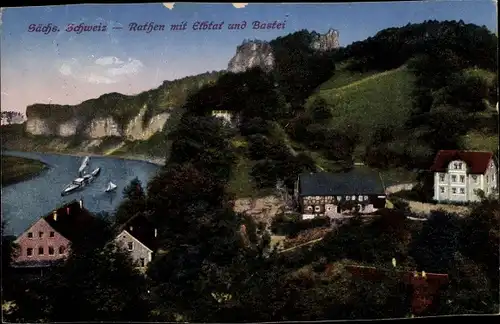 Ak Rathen an der Elbe Sächsische Schweiz, Elbtal und Bastei