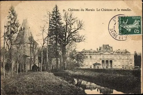 Ak Le Val Saint Germain Essonne, Chateau du Marais, Le Chateau et le moulin