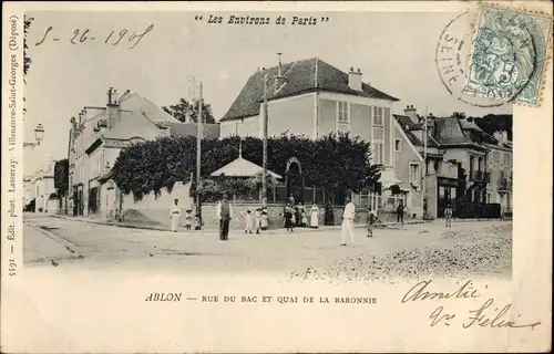 Ak Ablon Val de Marne, Rue du Bac et Quai de la Baronnie