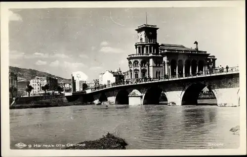 Ak Skopje Üsküb Mazedonien, Teilansicht, Brücke