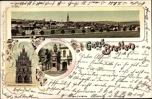 Litho Bretten in Baden Württemberg, Melanchthon Gedächtnishaus, Kaiser Denkmal