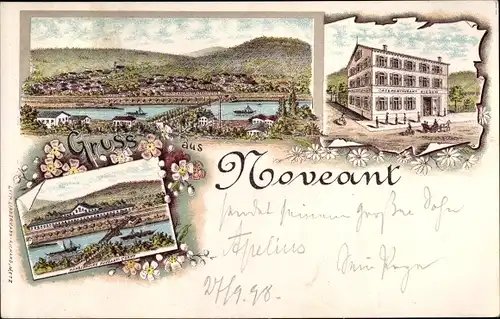 Litho Novéant sur Moselle Lothringen, Café Restaurant, Hängebrücke