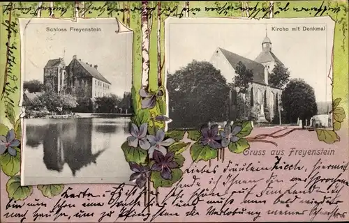 Ak Freyenstein Wittstock Dosse, Schloss, Kirche, Denkmal