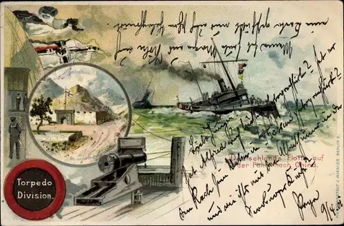 Künstler Litho Deutsches Kriegsschiff, Torpedoboote unter Volldampf, Kaiserliche Marine