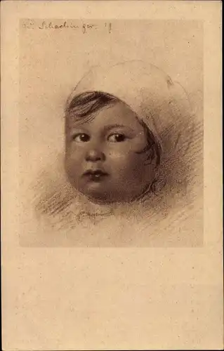 Künstler Ak Schachinger, Walther, Kinderportrait, Rötelzeichnung