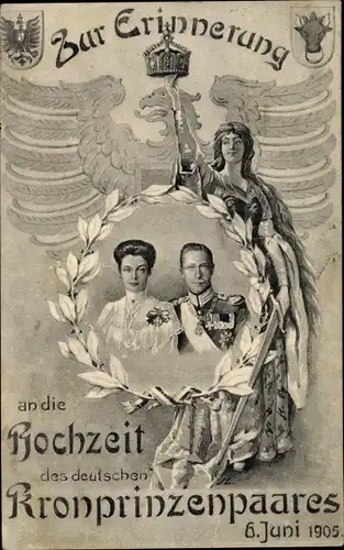 Ak Kronprinz Wilhelm von Preußen, Kronprinzessin Cecilie von Preußen, Hochzeit 1905