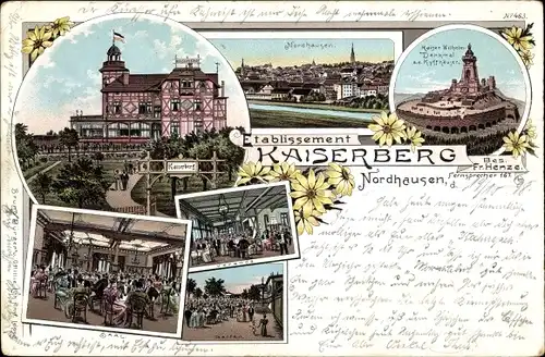 Litho Nordhausen in Thüringen, Gasthaus Kaiserberg, Kaiser Wilhelm Denkmal, Kyffhäuser