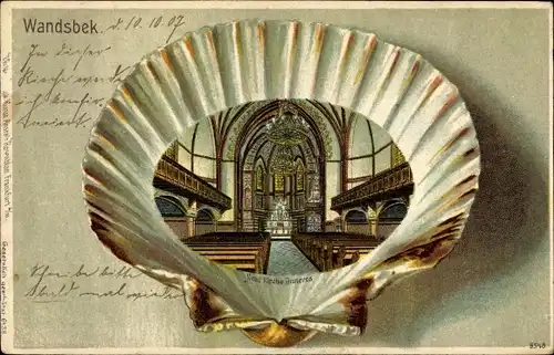 Muschel Litho Hamburg Wandsbek, Neue Kirche, Innenansicht