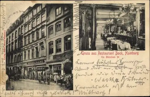 Ak Hamburg Mitte Altstadt, Restaurant Bock, Innenansicht, Große Bleichen 38