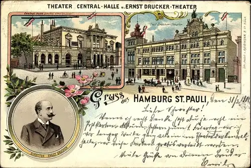 Litho Hamburg Mitte St. Pauli, Theater Central Halle und Ernst Drucker Theater, Direktor, Portrait