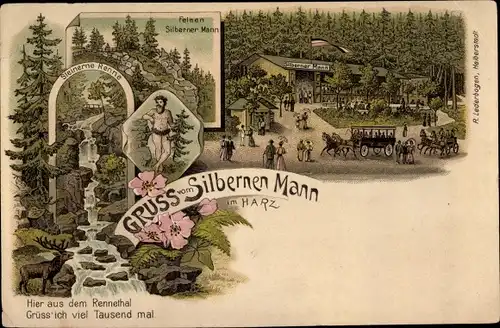 Litho Hasserode Wernigerode am Harz, Silberner Mann, Steinerne Renne, Felsen
