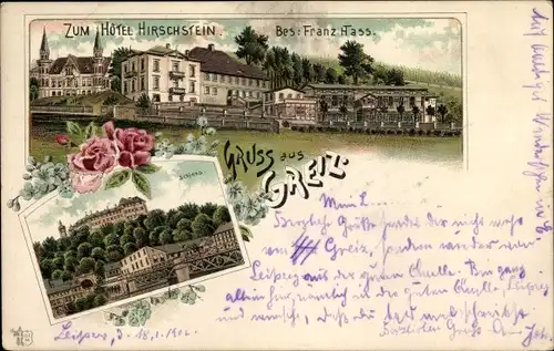 Litho Greiz im Vogtland, Zum Hotel Hirschstein, Schloss