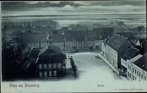 Mondschein Ak Boizenburg an der Elbe, Markt, Rathaus