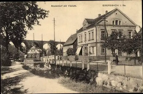Ak Ebersbach in der Oberlausitz, Niederdorf mit Viadukt