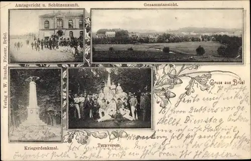 Ak Brüel in Mecklenburg, Amtsgericht, Schützenzunft, Kriegerdenkmal, Turnverein, Gesamtansicht