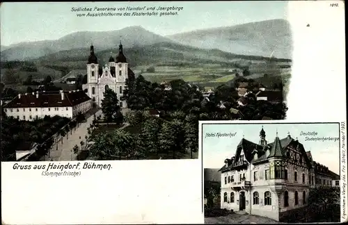 Ak Hejnice Haindorf Region Reichenberg, Hotel Klosterhof, Studentenherberge, Isergebirge