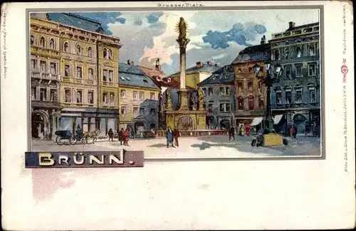 Litho Brno Brünn Südmähren, Großer Platz, Denkmal