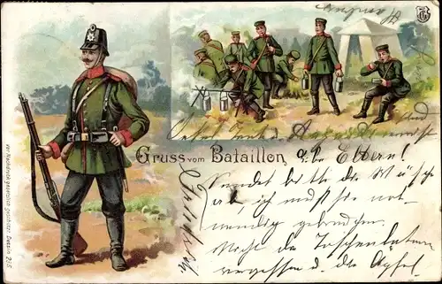 Litho Gruß vom Bataillon, Soldaten in Uniformen