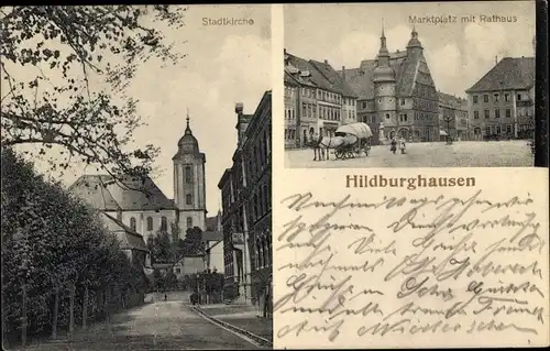 Ak Hildburghausen in Thüringen, Stadtkirche, Marktplatz, Rathaus