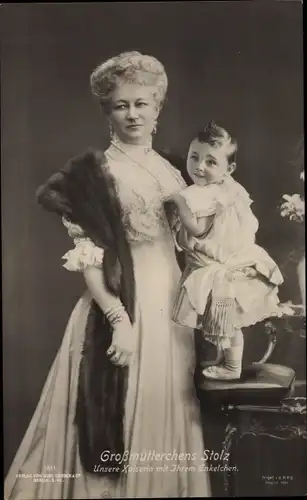 Ak Kaiserin Auguste Viktoria, Portrait mit Enkel, Liersch