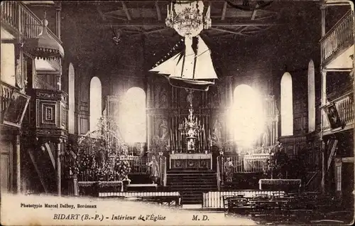 Ak Bidart Biarritz Pyrénées Atlantiques, Interieur de l'Eglise