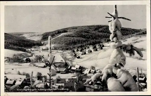 Ak Geising Altenberg im Erzgebirge, Bergarbeiter Siedlung im Winter