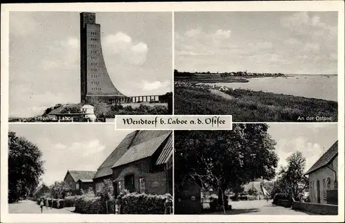 Ak Wendtorf in Schleswig Holstein, Ehrenmal Laboe, Ostsee, Straßenansichten