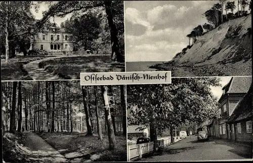 Ak Dänisch Nienhof Schwedeneck in Schleswig Holstein, Schloss, Hochufer, Waldpartie, Straßenansicht