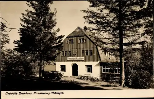 Ak Hirschsprung Altenberg Erzgebirge, Blick auf Gasthof Buschhaus