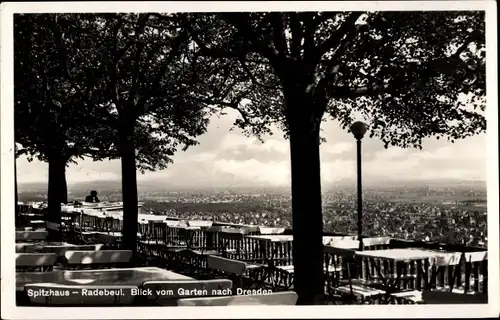 Ak Radebeul Sachsen, Spitzhaus von Alfred Fischer, Blick vom Garten nach der Stadt