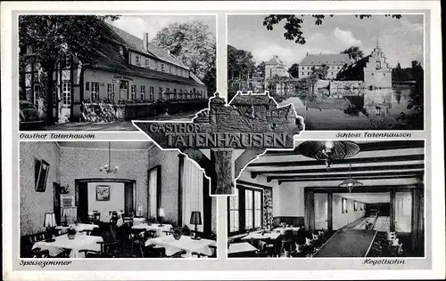 Ak Halle in Westfalen, Gasthof Tatenhausen, Inh. Franz Marx, Schloss, Kegelbahn