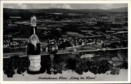 Ak Hattenheim Eltville am Rhein Hessen, Hotel Weinhaus Ress, Gesamtansicht, Wein