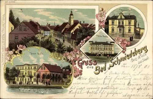 Litho Bad Schmiedeberg in der Dübener Heide, Haus Gräfe, Villa Huth, Kaiserbad