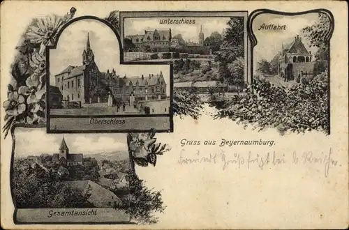Ak Beyernaumburg Allstedt in Sachsen Anhalt, Gesamtansicht, Oberschloss, Unterschloss, Auffahrt
