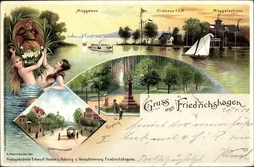 Litho Berlin Köpenick Friedrichshagen, Müggelsee, Clubhaus YCM, Kurpark