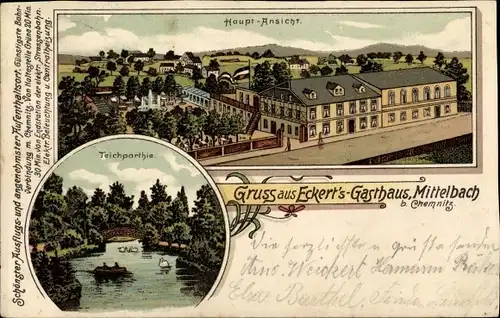 Litho Mittelbach Chemnitz in Sachsen, Teichpartie, Hauptansicht