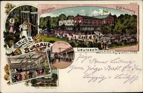 Litho Leutzsch Barneck Leipzig in Sachsen, Gasthaus Burgaue, Innenansicht, Bruno Bürger 450