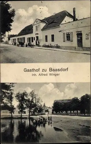 Ak Baasdorf Köthen in Anhalt, Gasthof, Ortsansicht