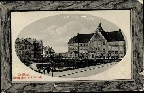 Passepartout Ak Gröba Riesa an der Elbe Sachen, Georgplatz, Schule