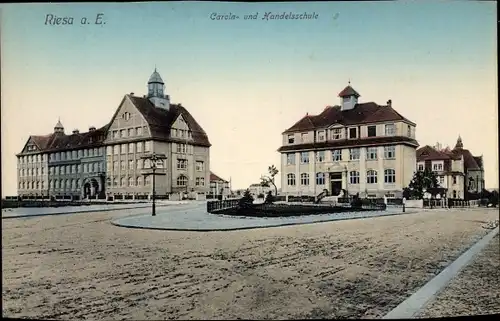 Ak Riesa Sachsen, Carola- und Handelsschule