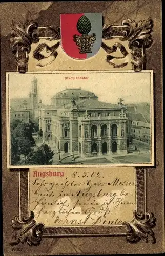 Passepartout Wappen Ak Augsburg in Schwaben, Stadttheater